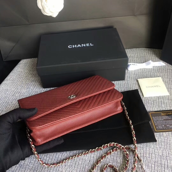 Chanel WOC Flap Shoulder Bag Dark Red Calfskin Leather A33814 Silver Chanel WOC Flap Shoulder Bag Dark Red Calfskin Leather A33814 Silver
