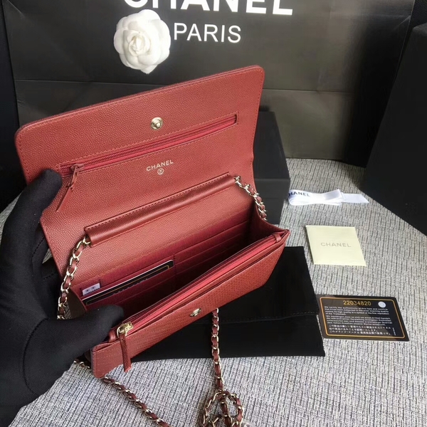 Chanel WOC Flap Shoulder Bag Dark Red Calfskin Leather A33814 Silver Chanel WOC Flap Shoulder Bag Dark Red Calfskin Leather A33814 Silver