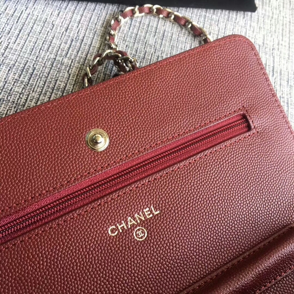 Chanel WOC Flap Shoulder Bag Dark Red Calfskin Leather A33814 Silver Chanel WOC Flap Shoulder Bag Dark Red Calfskin Leather A33814 Silver