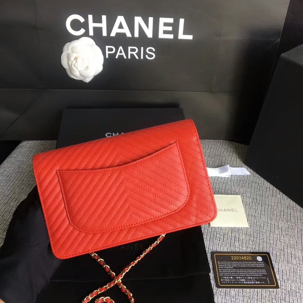 Chanel WOC Flap Shoulder Bag Red Calfskin Leather A33814 Gold Chanel WOC Flap Shoulder Bag Red Calfskin Leather A33814 Gold