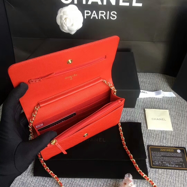Chanel WOC Flap Shoulder Bag Red Calfskin Leather A33814 Gold Chanel WOC Flap Shoulder Bag Red Calfskin Leather A33814 Gold
