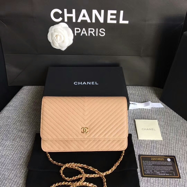 Chanel WOC Flap Shoulder Bag Camel Calfskin Leather A33814 Gold Chanel WOC Flap Shoulder Bag Camel Calfskin Leather A33814 Gold