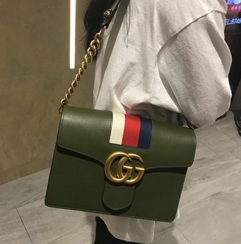 Gucci GG Marmont Leather Shoulder Bag 476468 Green
