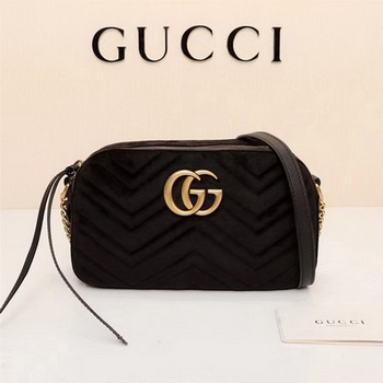 Gucci GG Marmont Matelasse Velvet Shoulder Bag 447632 Black