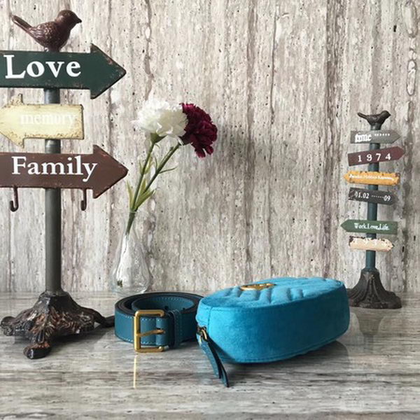 Gucci GG Marmont Velvet Belt Bag 476434 Blue Gucci GG Marmont Velvet Belt Bag 476434 Blue