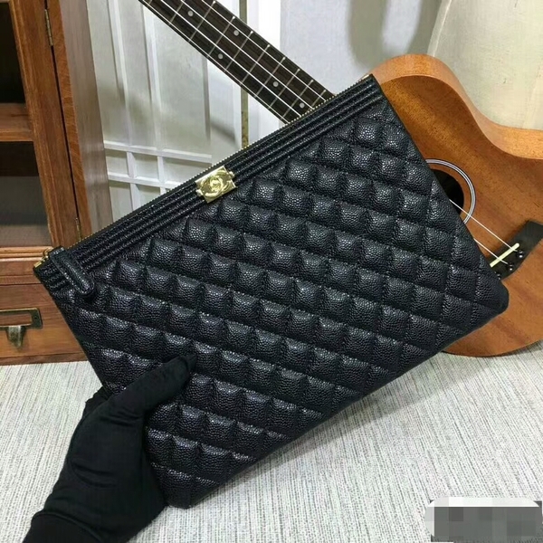Chanel Clutch Bag Black Caviar Leather 7010 Gold Chanel Clutch Bag Black Caviar Leather 7010 Gold