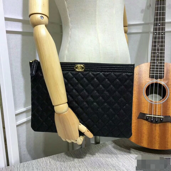 Chanel Clutch Bag Black Caviar Leather 7010 Gold Chanel Clutch Bag Black Caviar Leather 7010 Gold