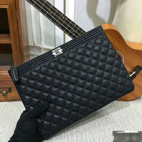 Chanel Clutch Bag Black Caviar Leather 7010 Silver Chanel Clutch Bag Black Caviar Leather 7010 Silver