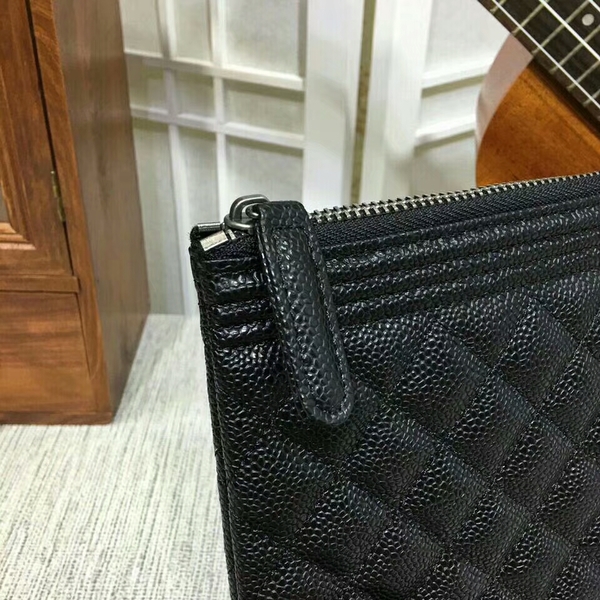 Chanel Clutch Bag Black Caviar Leather 7010 Silver Chanel Clutch Bag Black Caviar Leather 7010 Silver
