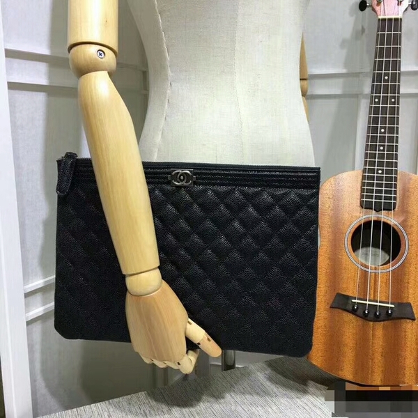 Chanel Clutch Bag Black Caviar Leather 7010 Silver Chanel Clutch Bag Black Caviar Leather 7010 Silver