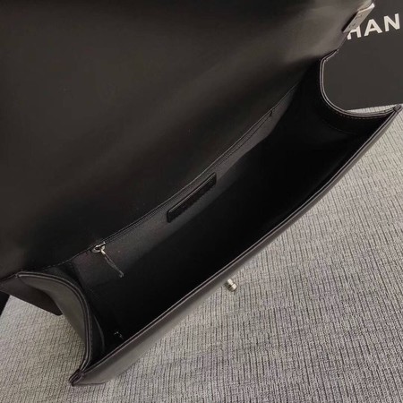 Boy Chanel Flap Shoulder Bag Black Original Sheepskin Leather A67087 Silver