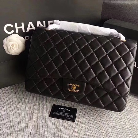 Chanel Maxi Quilted Classic Flap Bag Black Sheepskin Leather A58601 Gold Chanel Maxi Quilted Classic Flap Bag Black Sheepskin Leather A58601 Gold