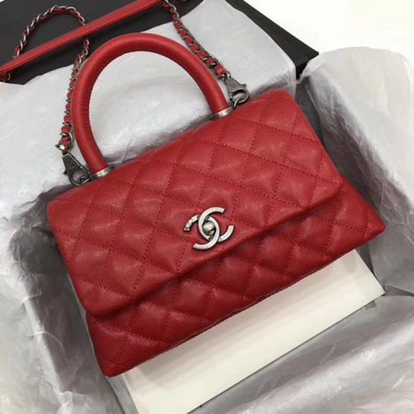 Chanel Classic Top Handle Bag Red Cannage Pattern A92290 Silver Chanel Classic Top Handle Bag Red Cannage Pattern A92290 Silver