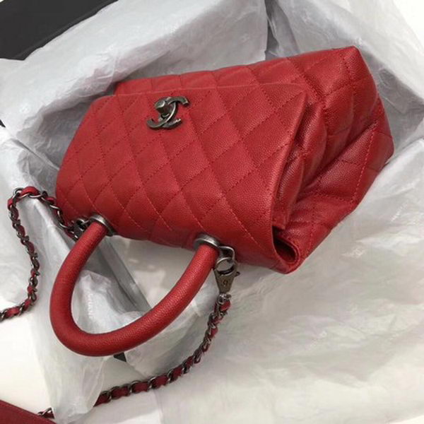Chanel Classic Top Handle Bag Red Cannage Pattern A92290 Silver Chanel Classic Top Handle Bag Red Cannage Pattern A92290 Silver
