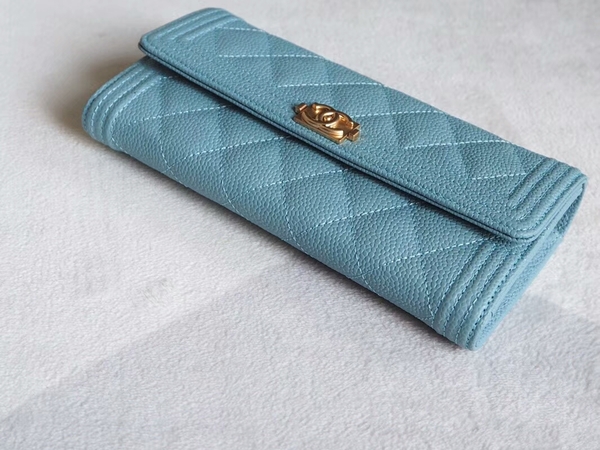 Chanel Boy Matelasse Long Wallet Calfskin Leather CHA5264 Blue Chanel Boy Matelasse Long Wallet Calfskin Leather CHA5264 Blue