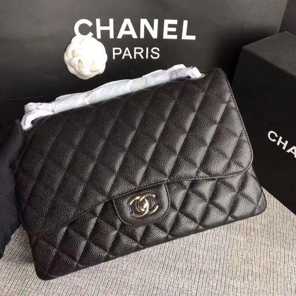 Chanel Flap Shoulder Bags Black Original Calfskin Leather CF1113 Silver Chanel Flap Shoulder Bags Black Original Calfskin Leather CF1113 Silver