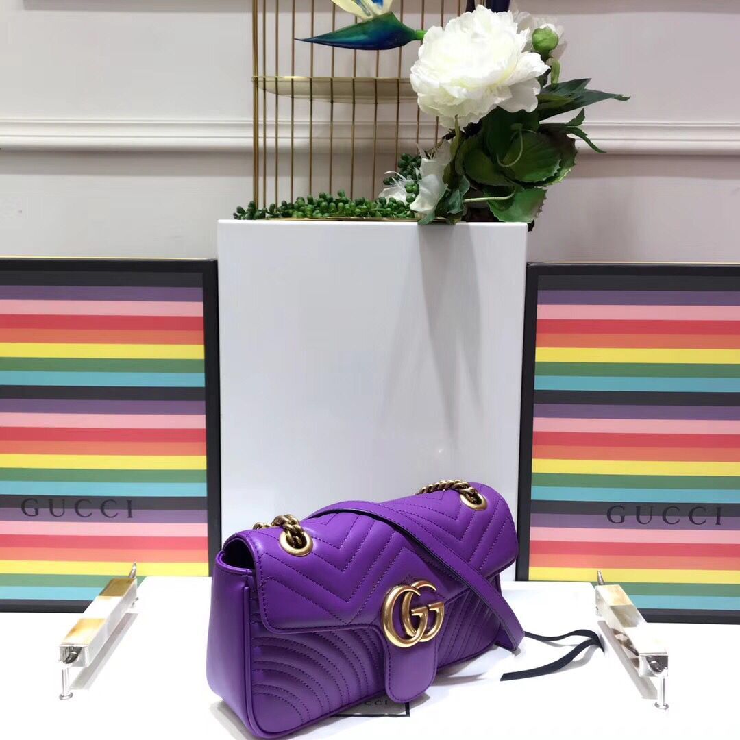 Gucci GG Marmont Sheenskin Shoulder Bag 443497A purple Gucci GG Marmont Sheenskin Shoulder Bag 443497A purple