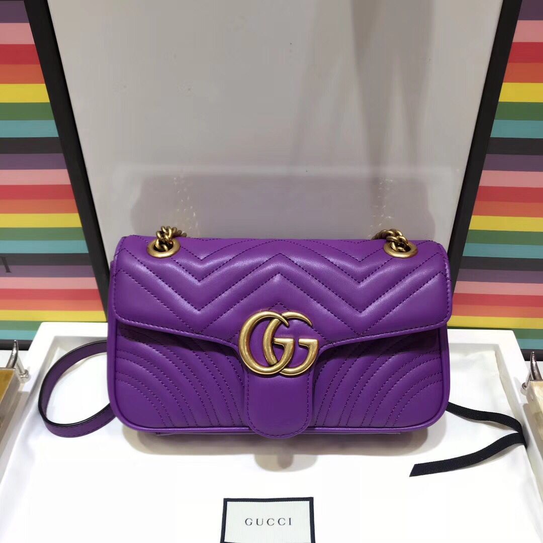 Gucci GG Marmont Sheenskin Shoulder Bag 443497A purple Gucci GG Marmont Sheenskin Shoulder Bag 443497A purple