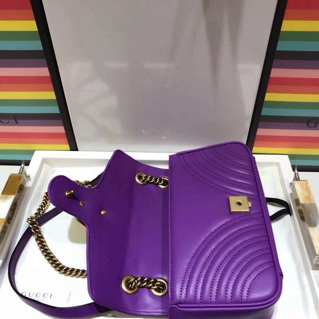 Gucci GG Marmont Sheenskin Shoulder Bag 443497A purple Gucci GG Marmont Sheenskin Shoulder Bag 443497A purple