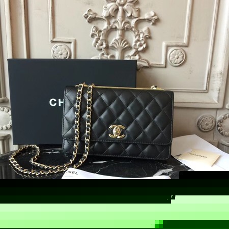 Chanel WOC Original Sheepskin Leather Shoulder Bag D33814 Black