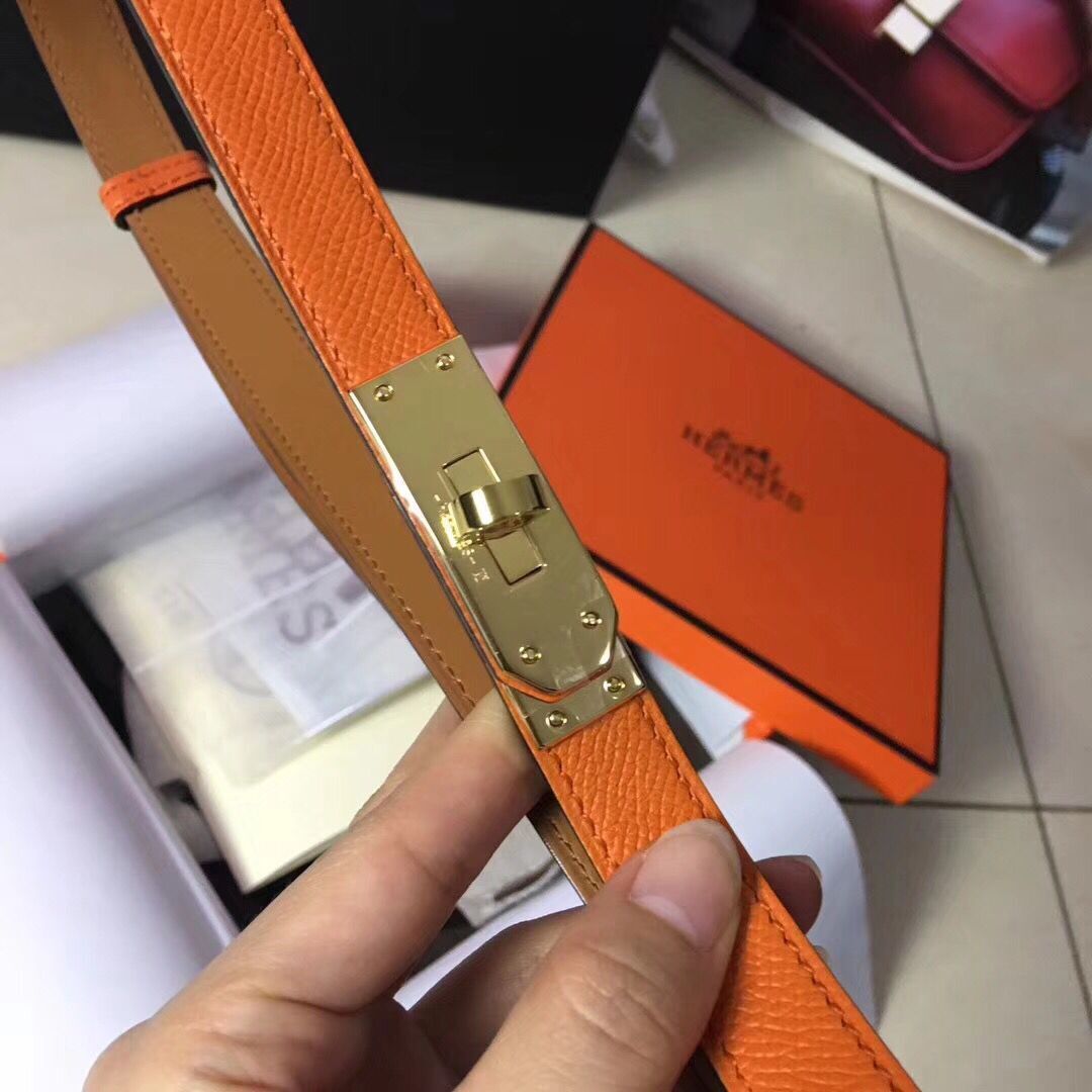 HERMES 2.0cm Original Leather Female Belt 17414c orange HERMES 2.0cm Original Leather Female Belt 17414c orange