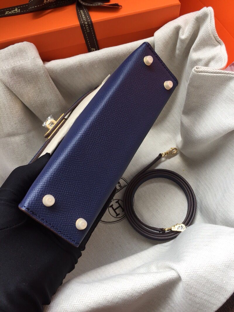 Hermes Kelly 20cm Tote Bag Original Epsom Leather KL20 Blue Hermes Kelly 20cm Tote Bag Original Epsom Leather KL20 Blue
