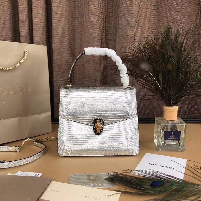 BVLGARI Serpenti Forever leather flap bag 286999 silver 