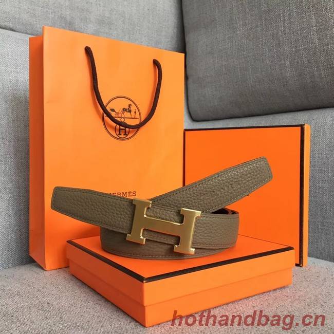 Hermes original togo 2 belt buckle & Reversible leather strap 32 mm H06454 grey gold plated metal