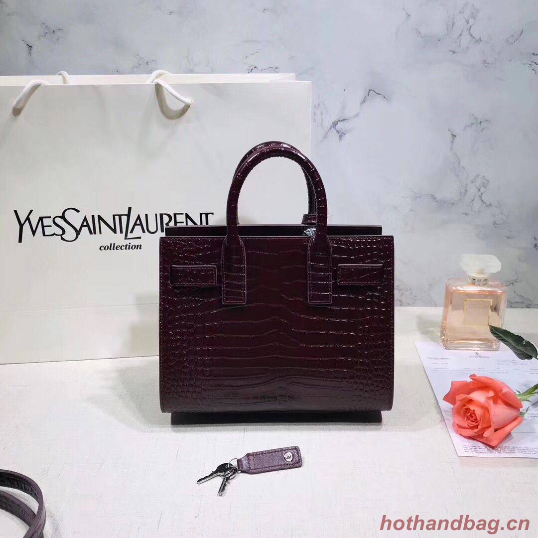 SAINT LAURENT Crocodile-Embossed Leather Organ Bag 392035 Wine SAINT LAURENT Crocodile-Embossed Leather Organ Bag 392035 Wine