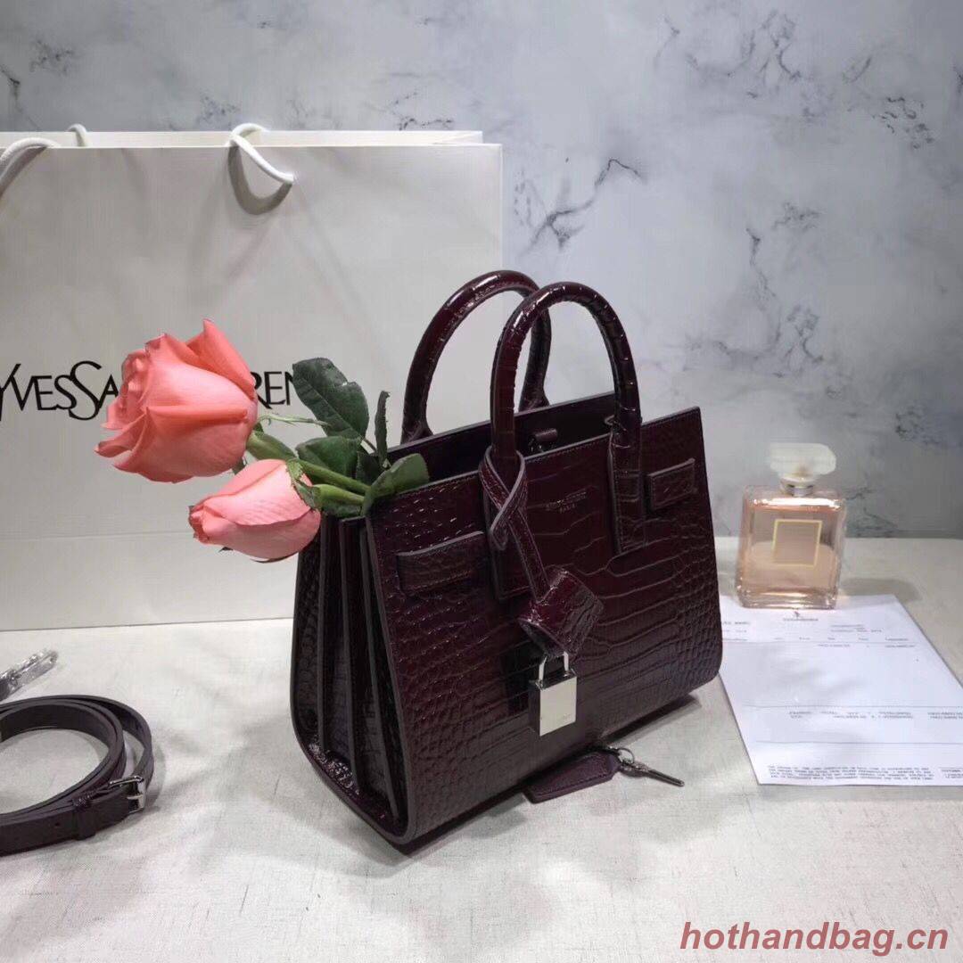 SAINT LAURENT Crocodile-Embossed Leather Organ Bag 392035 Wine SAINT LAURENT Crocodile-Embossed Leather Organ Bag 392035 Wine