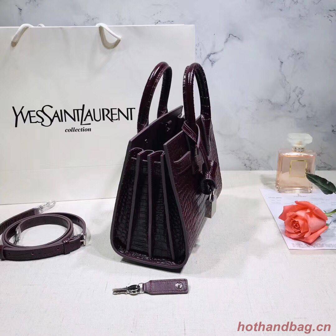 SAINT LAURENT Crocodile-Embossed Leather Organ Bag 392035 Wine SAINT LAURENT Crocodile-Embossed Leather Organ Bag 392035 Wine