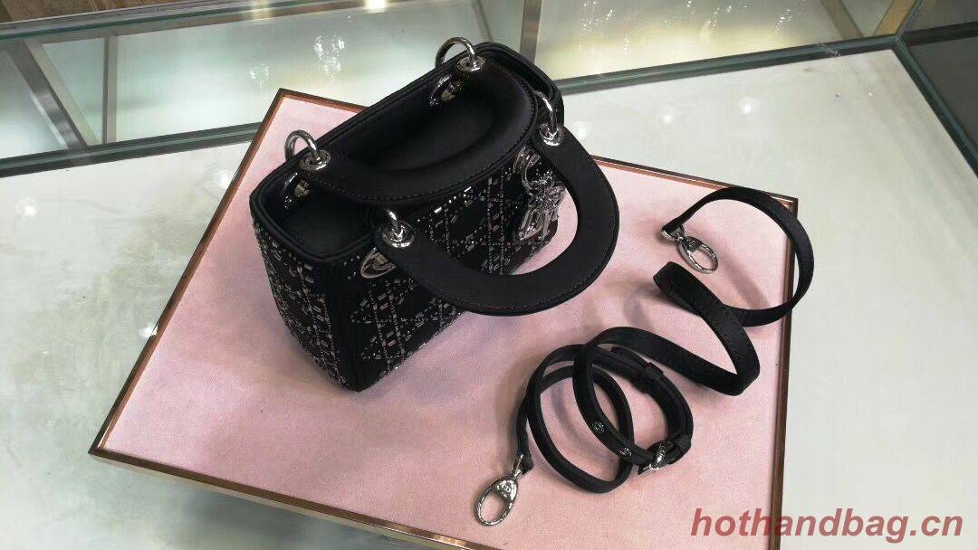 Dior Lady Original Silk Satin-Encrusted Satchel Bag 2369 Black Dior Lady Original Silk Satin-Encrusted Satchel Bag 2369 Black