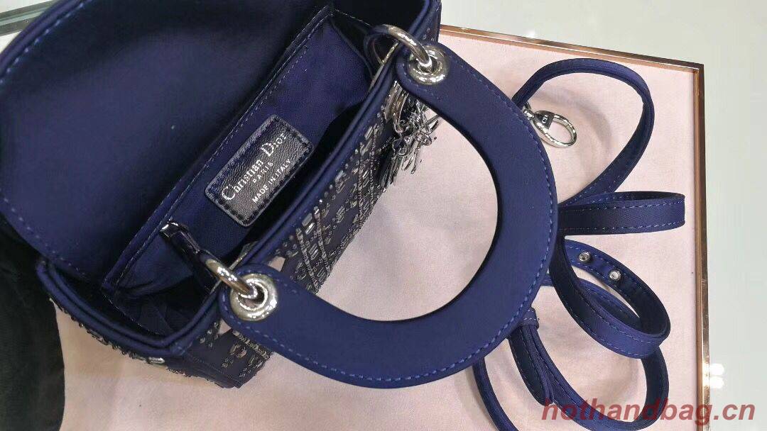 Dior Lady Original Silk Satin-Encrusted Satchel Bag 2369 Navy Dior Lady Original Silk Satin-Encrusted Satchel Bag 2369 Navy