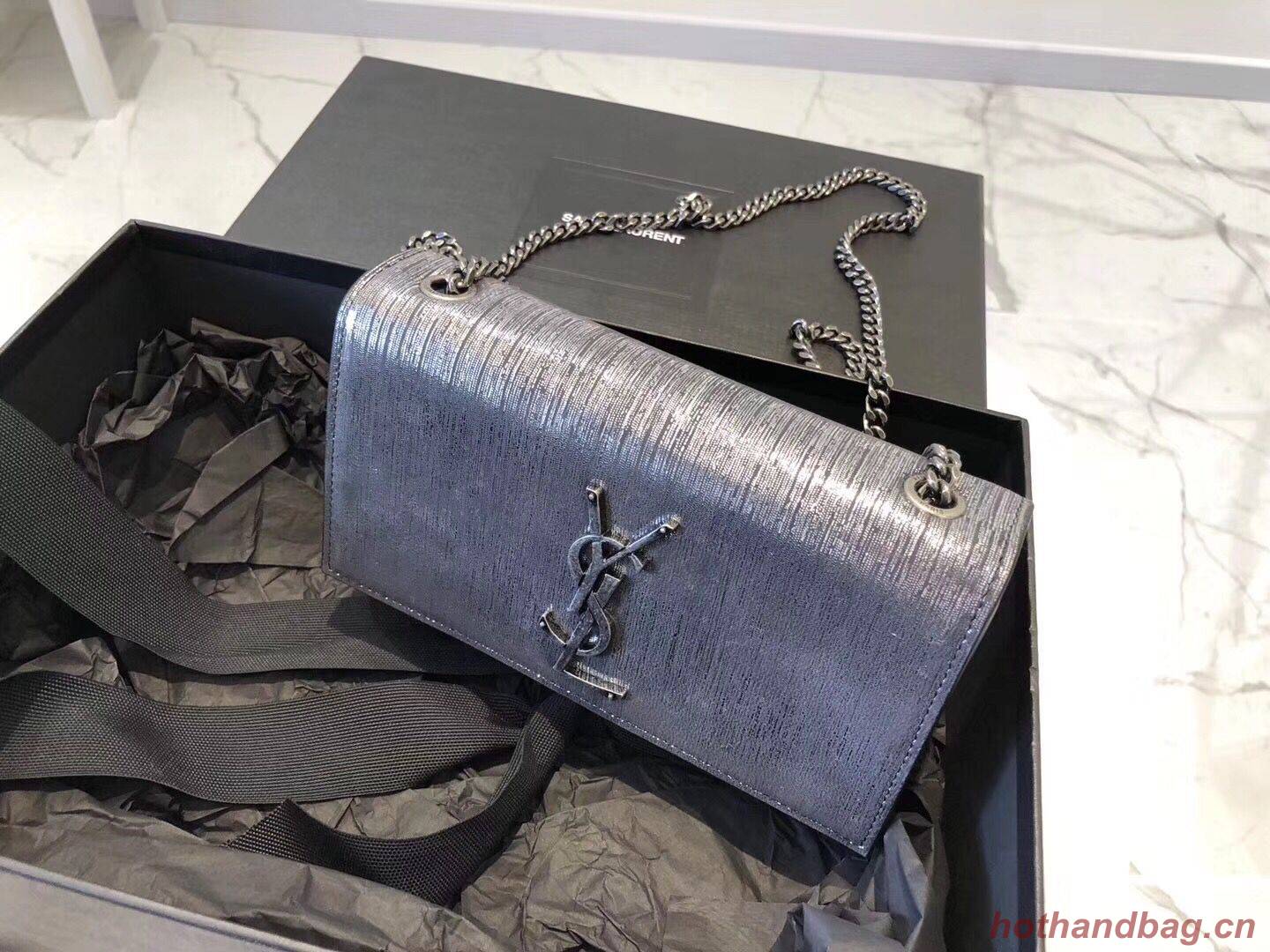 SAINT LAURENT Kate Silver Wire croc-embossed Shoulder Bag 474366 Silver SAINT LAURENT Kate Silver Wire croc-embossed Shoulder Bag 474366 Silver