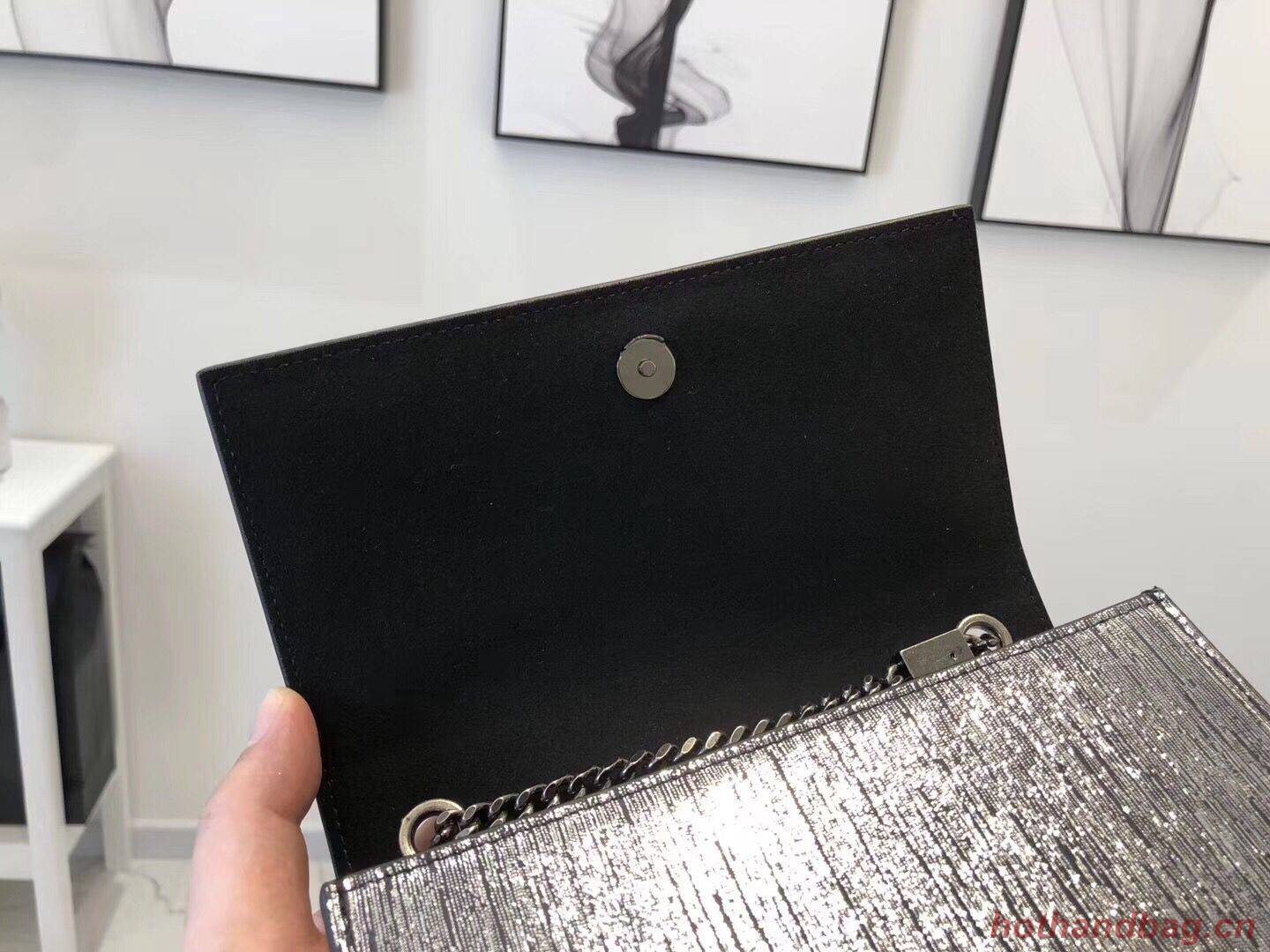 SAINT LAURENT Kate Silver Wire croc-embossed Shoulder Bag 474366 Silver SAINT LAURENT Kate Silver Wire croc-embossed Shoulder Bag 474366 Silver