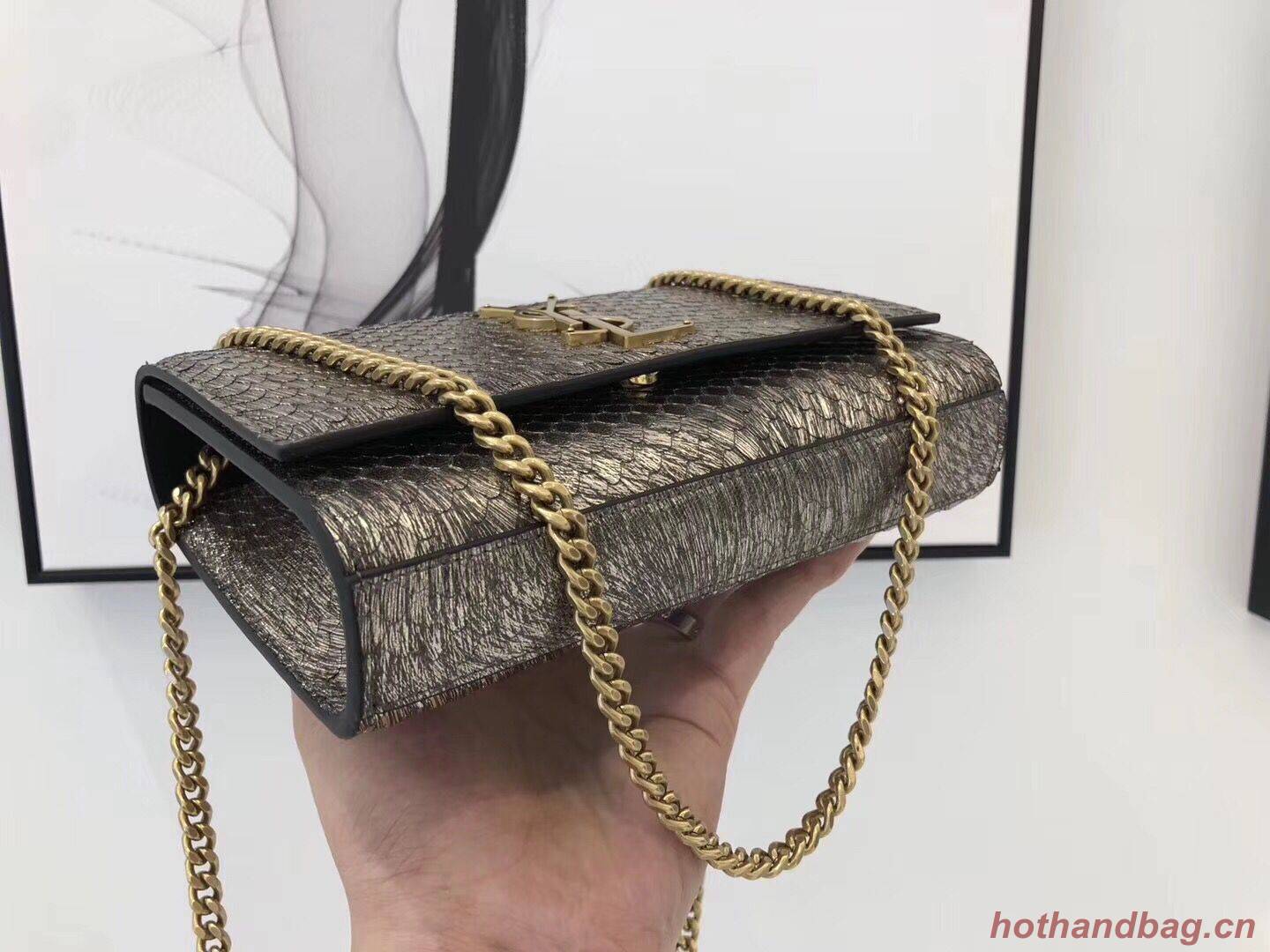SAINT LAURENT Kate Snake Leather croc-embossed Shoulder Bag 474366 Gold SAINT LAURENT Kate Snake Leather croc-embossed Shoulder Bag 474366 Gold