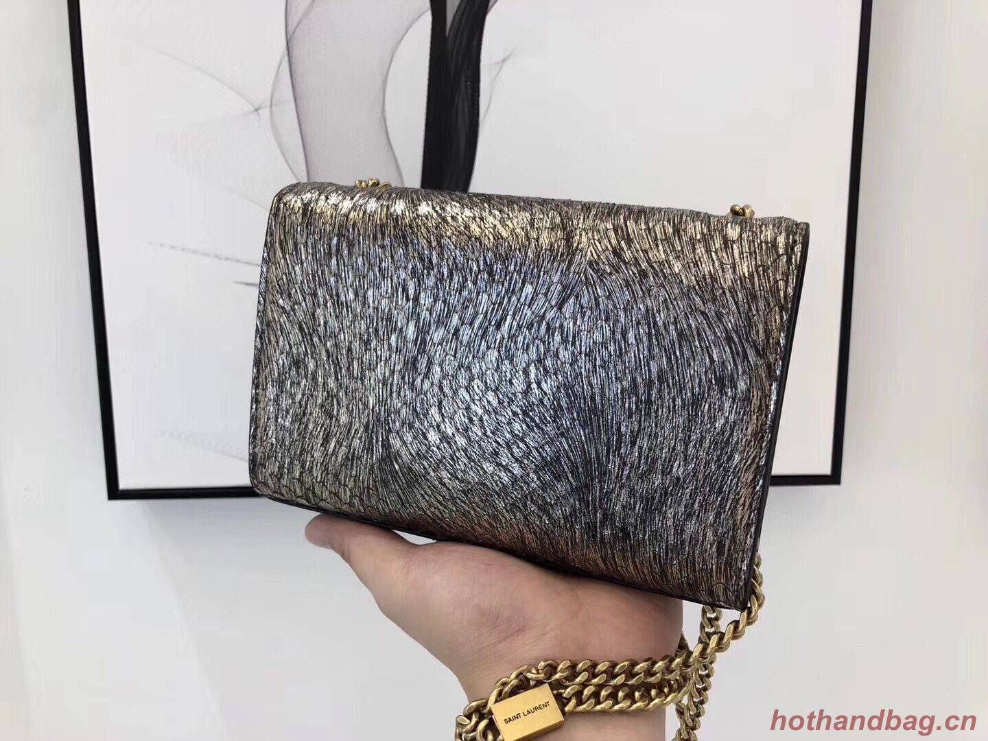 SAINT LAURENT Kate Snake Leather croc-embossed Shoulder Bag 474366 Gold SAINT LAURENT Kate Snake Leather croc-embossed Shoulder Bag 474366 Gold