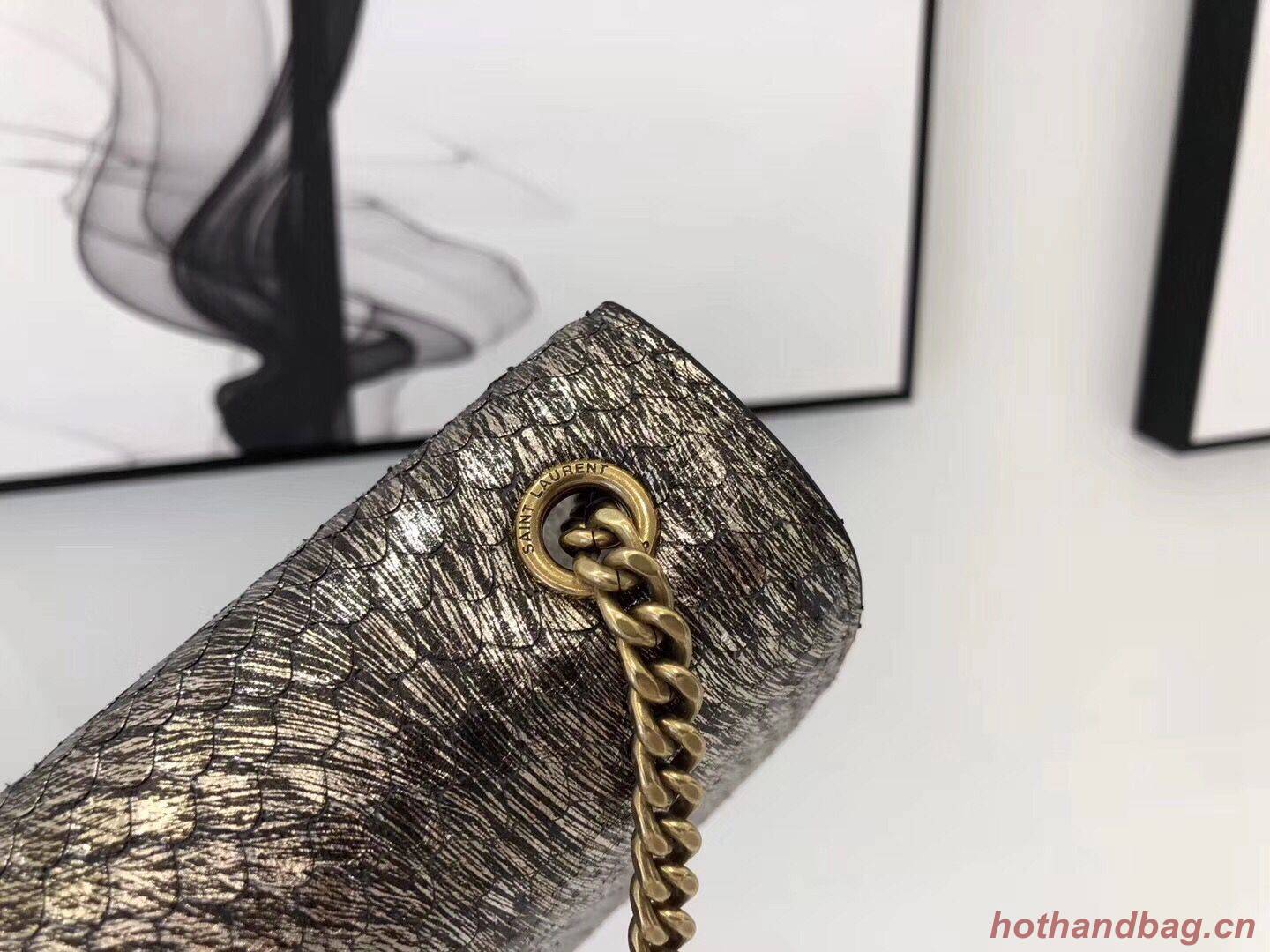 SAINT LAURENT Kate Snake Leather croc-embossed Shoulder Bag 474366 Gold SAINT LAURENT Kate Snake Leather croc-embossed Shoulder Bag 474366 Gold