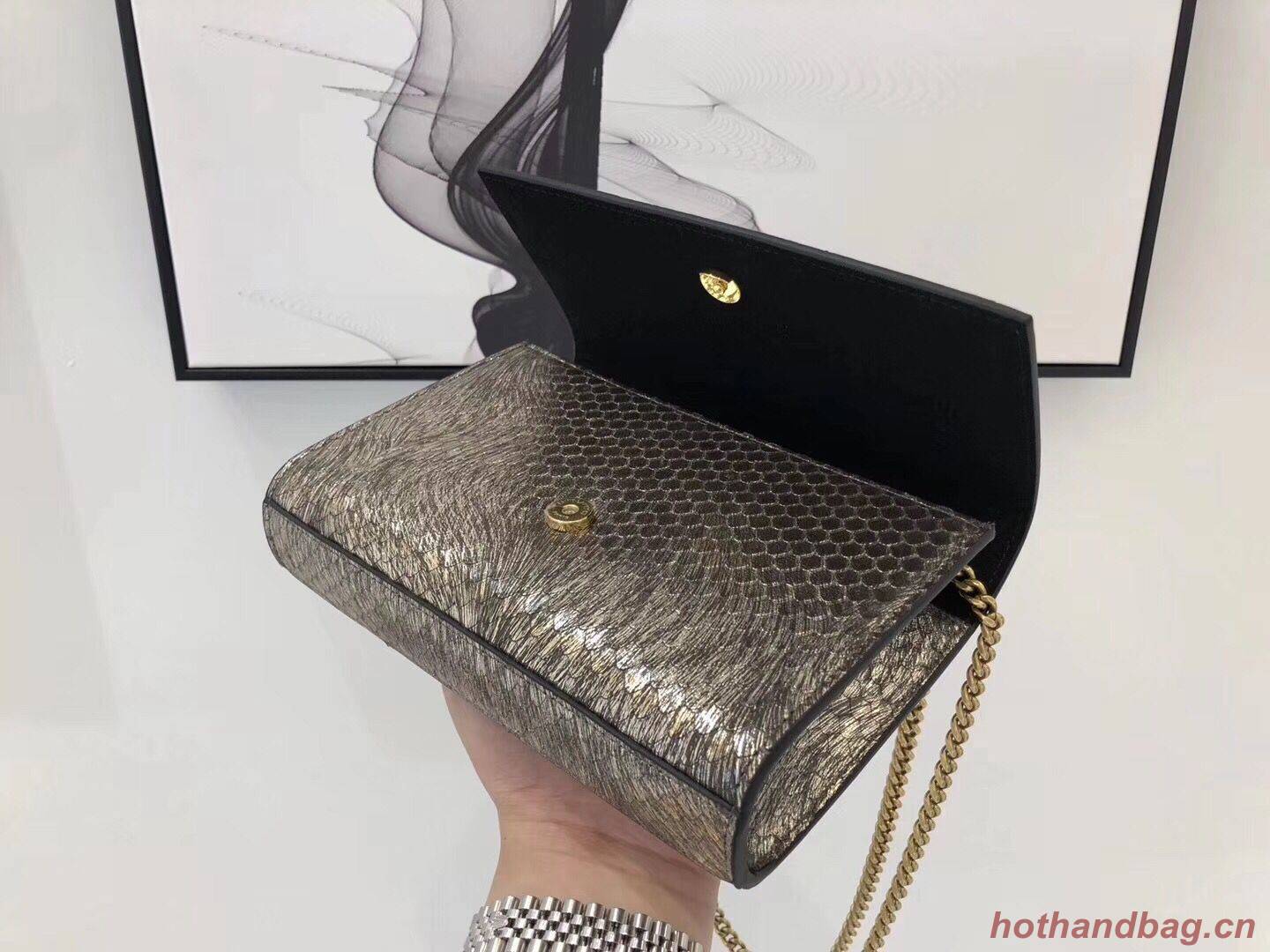 SAINT LAURENT Kate Snake Leather croc-embossed Shoulder Bag 474366 Gold SAINT LAURENT Kate Snake Leather croc-embossed Shoulder Bag 474366 Gold