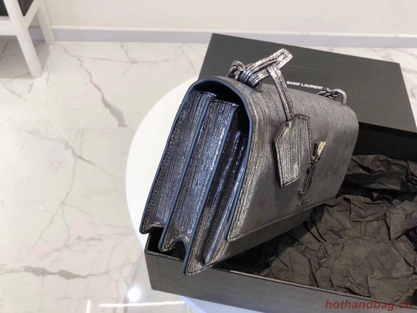 SAINT LAURENT Monogram Sunset medium Silver Wire cross-body Bag 442906 Silver SAINT LAURENT Monogram Sunset medium Silver Wire cross-body Bag 442906 Silver