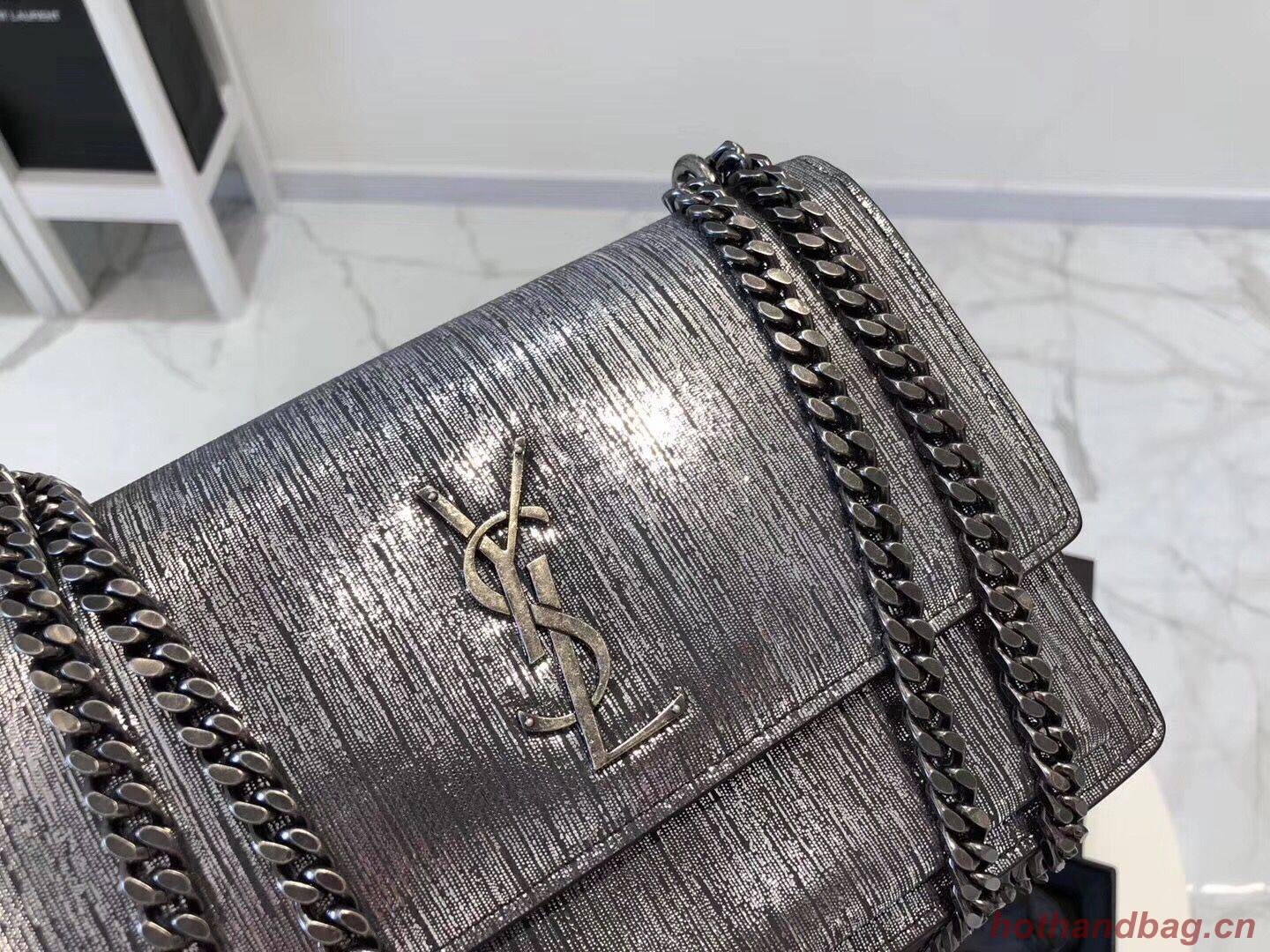 SAINT LAURENT Monogram Sunset medium Silver Wire cross-body Bag 442906 Silver SAINT LAURENT Monogram Sunset medium Silver Wire cross-body Bag 442906 Silver