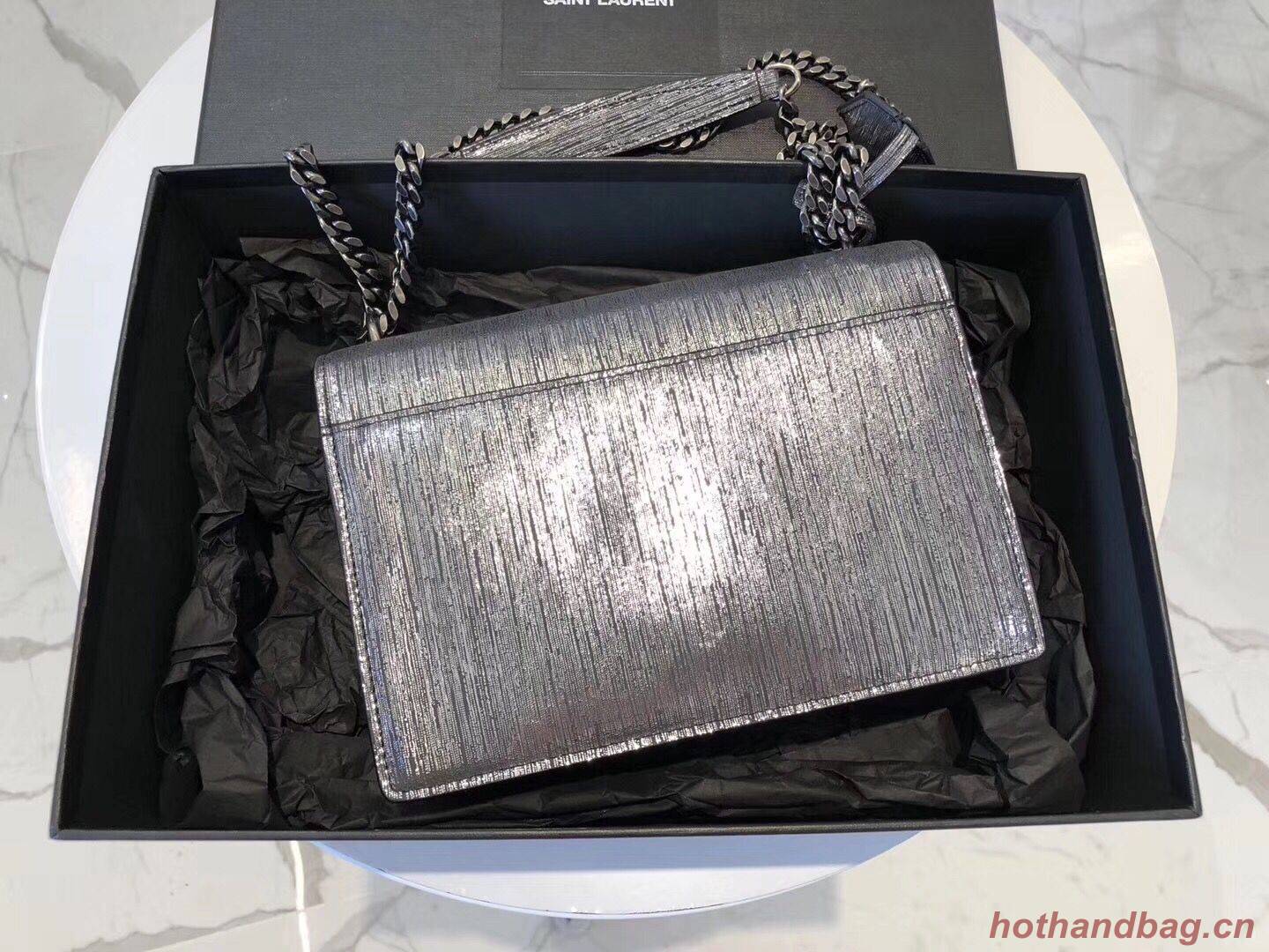 SAINT LAURENT Monogram Sunset medium Silver Wire cross-body Bag 442906 Silver SAINT LAURENT Monogram Sunset medium Silver Wire cross-body Bag 442906 Silver