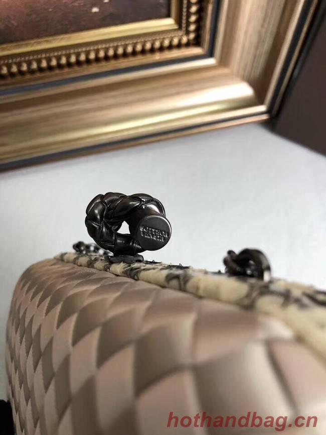 BOTTEGA VENETA Knot snakeskin-trimmed satin clutch 62548 beige