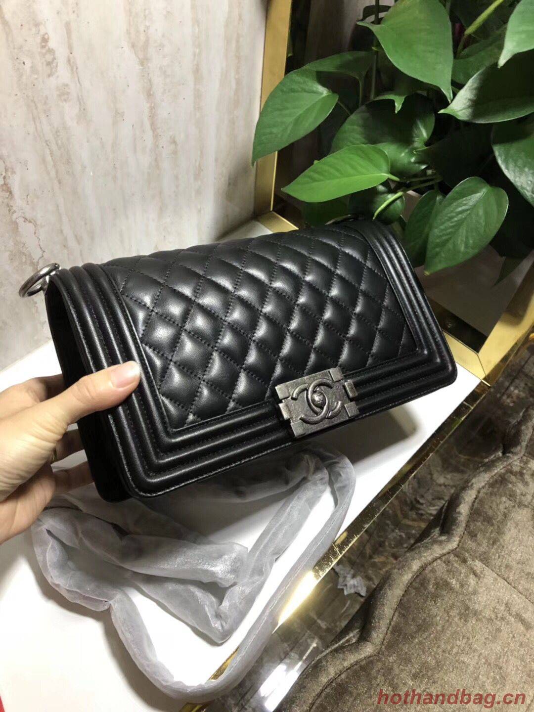 Chanel Boy Flap Original Sheepskin Leather Shoulder Black Bag A67086 Silver Chanel Boy Flap Original Sheepskin Leather Shoulder Black Bag A67086 Silver