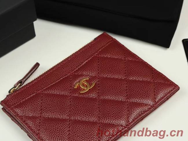 Chanel classic card holder Grained Calfskin & Gold-Tone Metal A84105 Burgundy