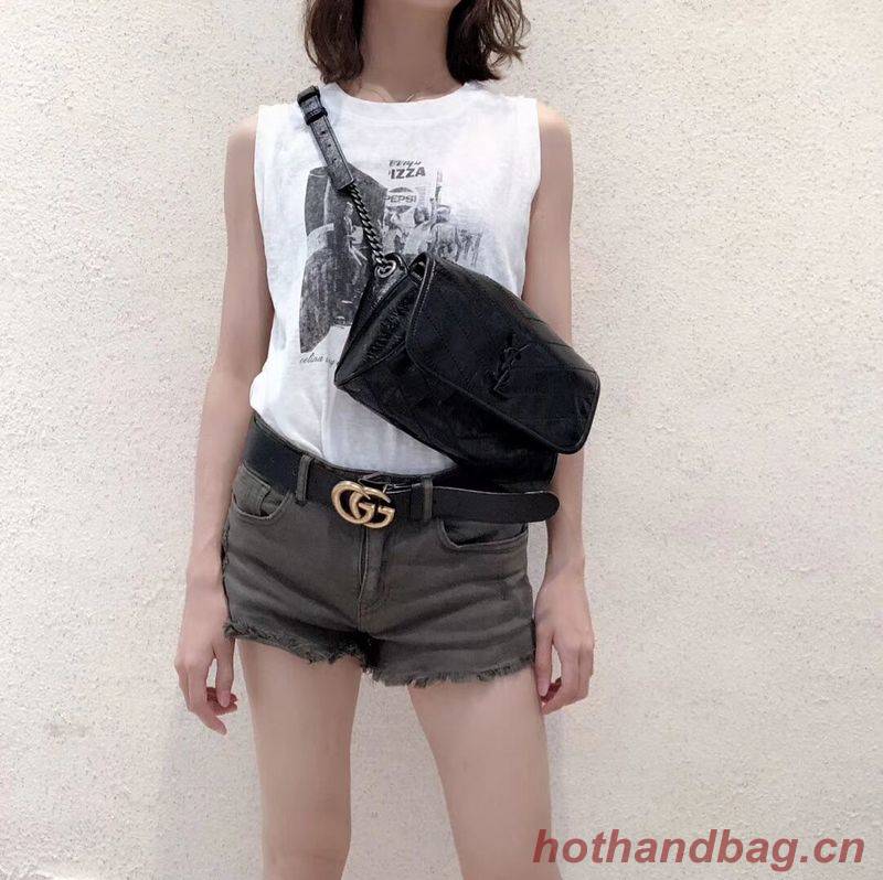 Yves Saint Laurent Niki Leather Shoulder Bag Y577124 Black Yves Saint Laurent Niki Leather Shoulder Bag Y577124 Black