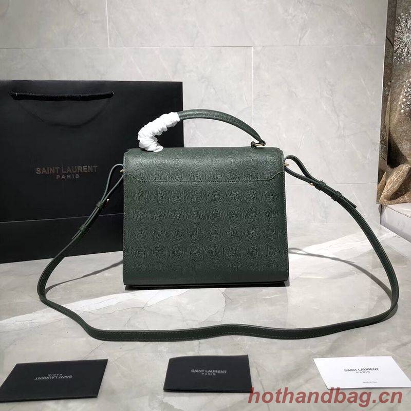 Yves Saint Laurent CASSANDRA TOP HANDLE MEDIUM BAG IN GRAIN DE POUDRE EMBOSSED LEATHER Y578000 Green Yves Saint Laurent CASSANDRA TOP HANDLE MEDIUM BAG IN GRAIN DE POUDRE EMBOSSED LEATHER Y578000 Green