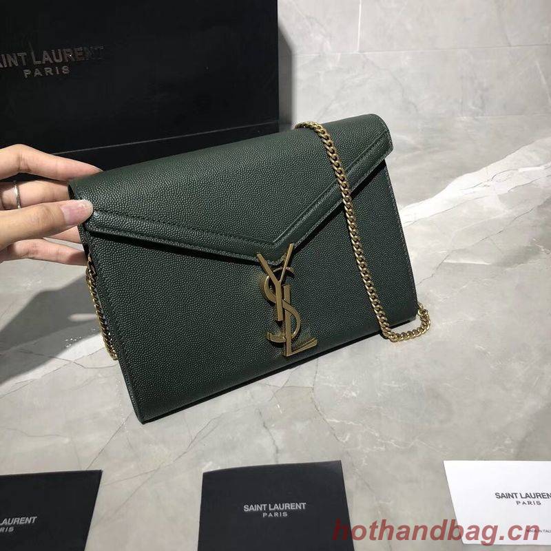 YSL CASSANDRA MONOGRAM CLASP BAG IN GRAIN DE POUDRE EMBOSSED LEATHER Y582334 Green YSL CASSANDRA MONOGRAM CLASP BAG IN GRAIN DE POUDRE EMBOSSED LEATHER Y582334 Green