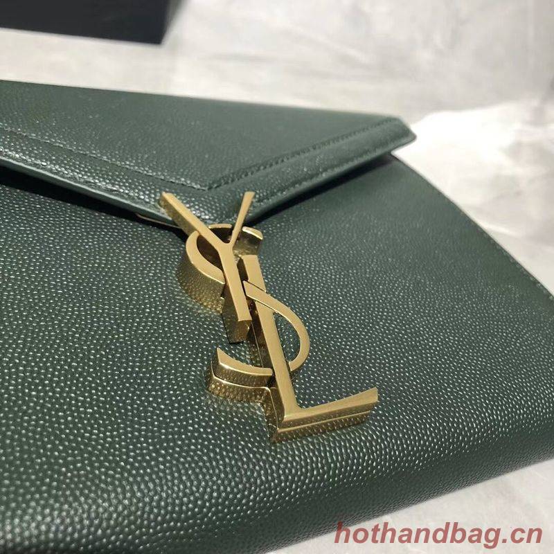 YSL CASSANDRA MONOGRAM CLASP BAG IN GRAIN DE POUDRE EMBOSSED LEATHER Y582334 Green YSL CASSANDRA MONOGRAM CLASP BAG IN GRAIN DE POUDRE EMBOSSED LEATHER Y582334 Green
