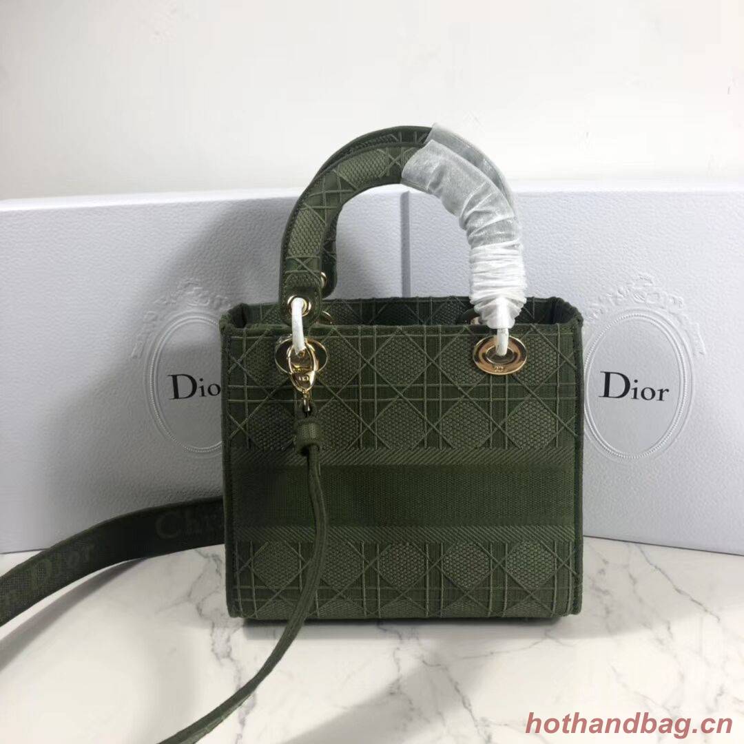 LADY DIOR TOTE BAG IN EMBROIDERED CANVAS C4532 Blackish green LADY DIOR TOTE BAG IN EMBROIDERED CANVAS C4532 Blackish green